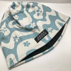 Skida Blue & White Retro Floral Fleece Lined Alpine Beanie Adult M/L Ski Outdoor